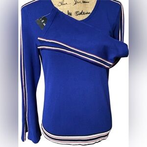 Alfani NWT Blue Soft Sweater w/Split Sleeve Ends & Pinstripe Detail NWT!